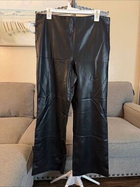 Zara Black Faux Leather Straight-Leg Pants